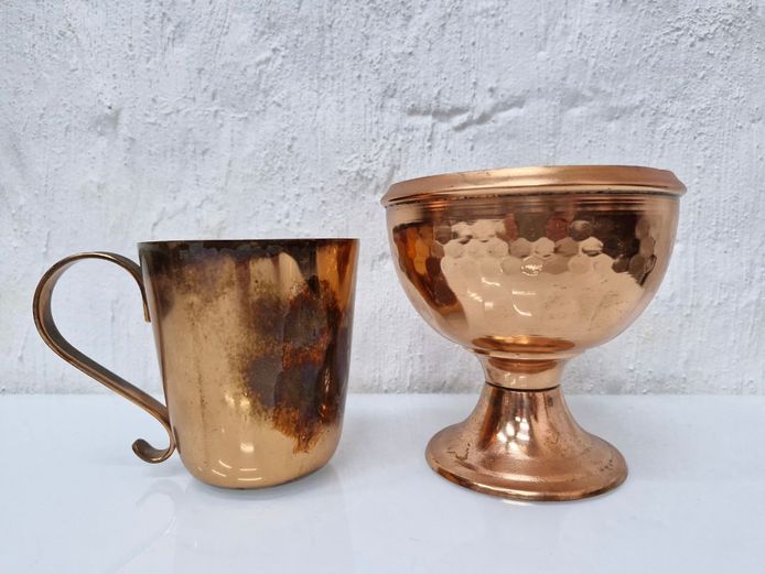 Vintage Copper Barware Lot - Hand-Hammered Chalice Bowl & Mug