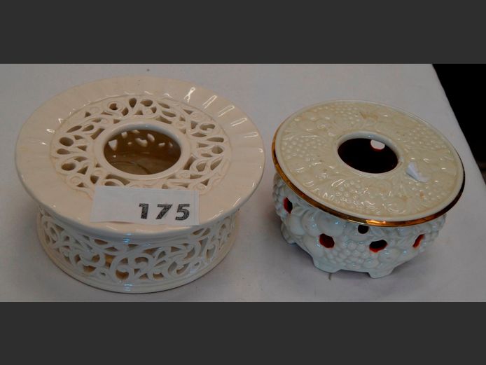 LOT OF 2: PIERCED CERAMIC TEALIGHT CANDLE HOLDERS, 18cm Diameter x 7cm High & 14cm Diameter x 7cm High