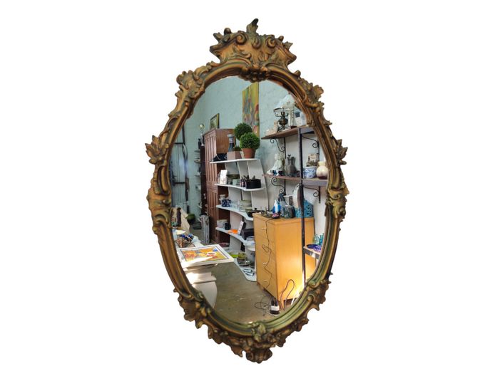 Vintage Rococo-Style Oval Gilt Wall Mirror