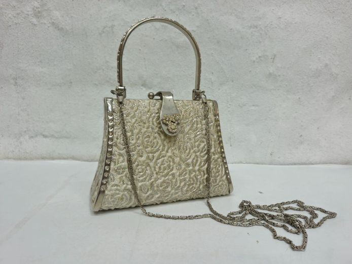 Vintage Floral Lace Rhinestone Evening Clutch Bag
