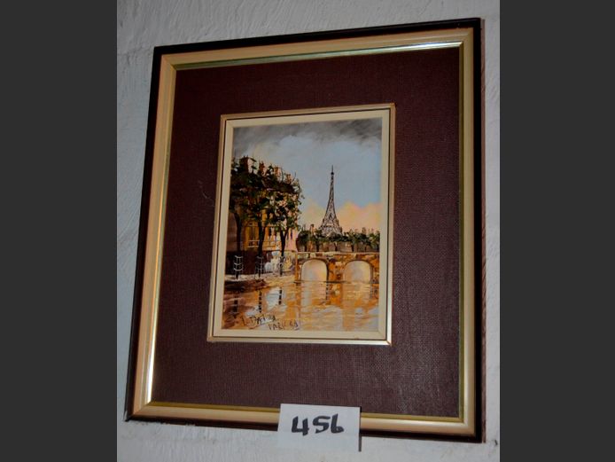 DARKWOOD FRAMED OIL ON BOARD "EIFFEL TOWER", 19 x 14cm