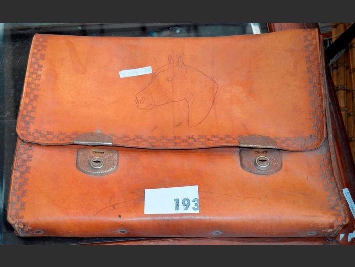 IAN STRAUSS LEATHER SATCHEL, 43 x 32cm [Needs a polish]