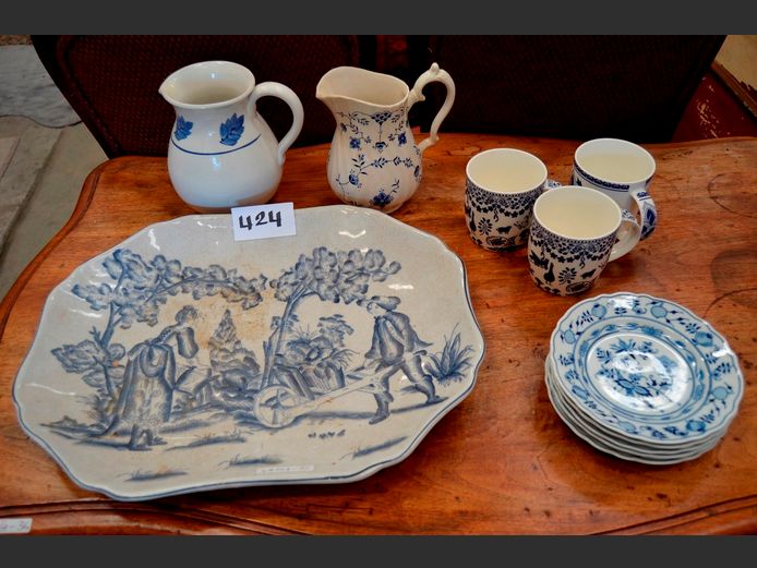 MYOTT FINLANDIA BLUE & WHITE JUG, BLUE & WHITE PLATTER, etc