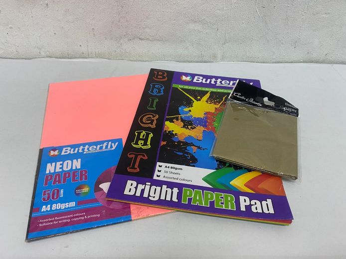 Assorted A4 Neon Paper Pads and Tissue Paper Lot