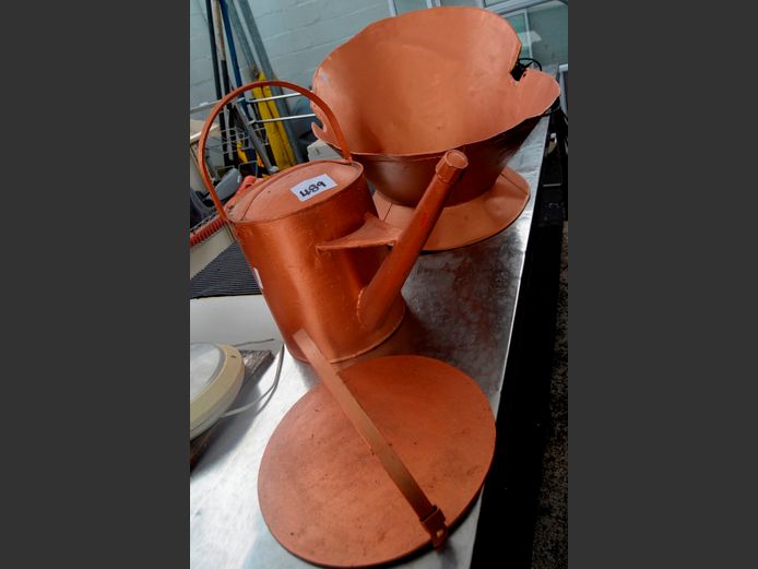 PAINTED METAL BASIN, PAINTED METAL WATERING CAN, etc