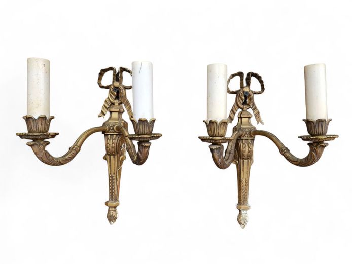 20th Century French Pair of Brass Wall Sconce Lights
