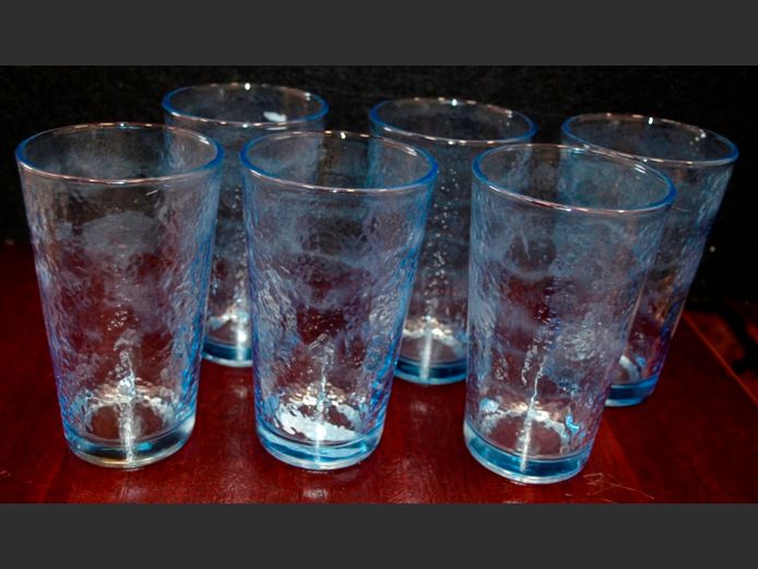 SET OF 6 BLUE GLASS TUMBLERS