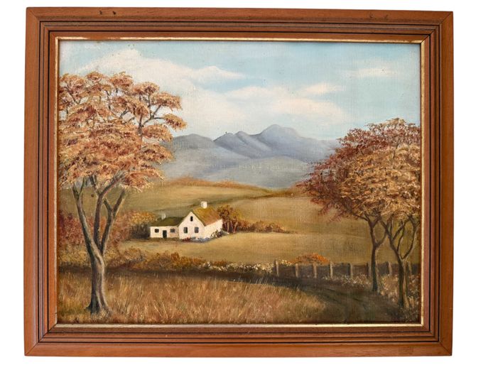 Framed Original Landscape Oil Painting (Farmhouse Scene)