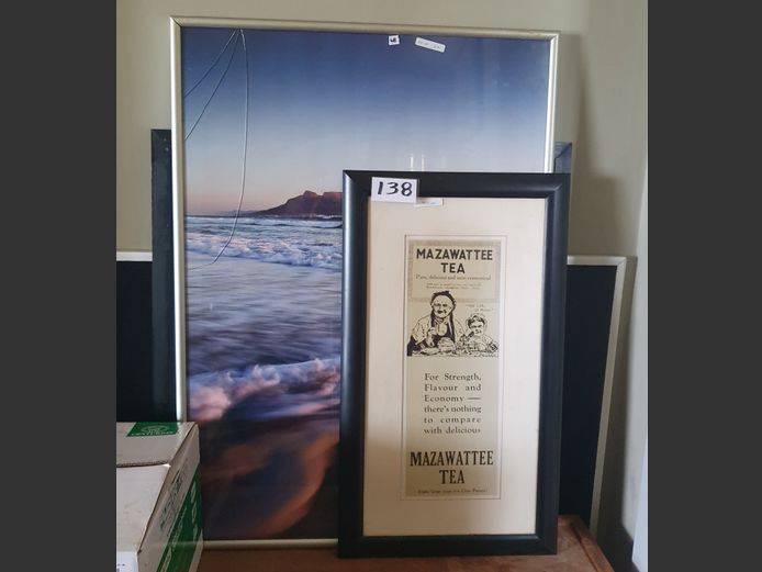 LOT: BLACK PINBOARD, FRAMED PHOTOGRAPH "OCEAN", etc