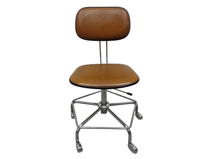 Retro Tan Vinyl and Chrome Swivel Office Chair