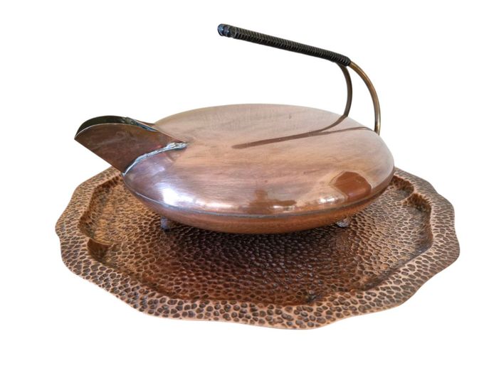 Antique Dutch Electrical Copper Kettle on Hammered Tray