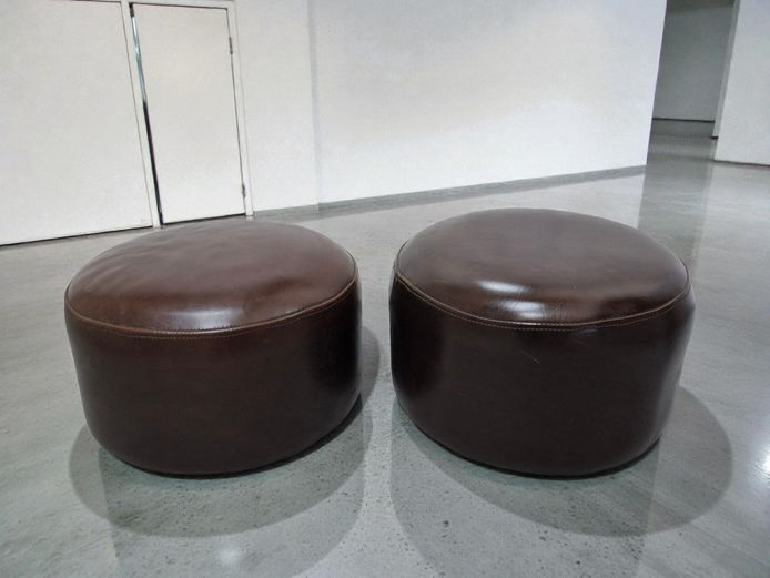 Set of 2 Brown Faux Leather Footstools