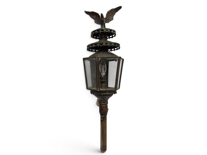 Vintage Eagle-Finial Brass & Copper Wall Lantern Sconce