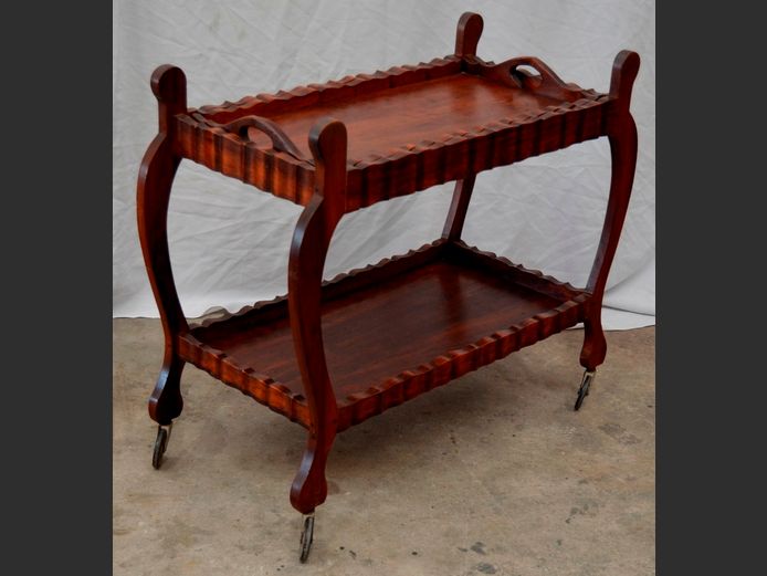 BLACKWOOD 2-TIER SERVING TROLLEY WITH MATCHING TRAY, 90 x 41 x 76cm