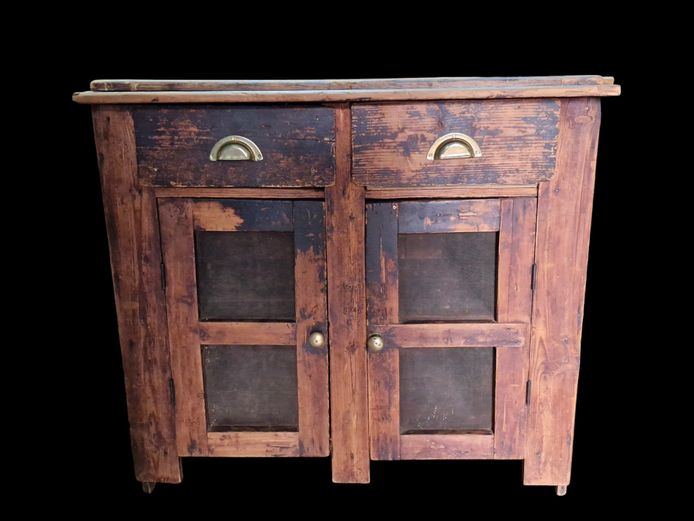 Rustic Antique Meat Safe Sideboard with Mesh Doors