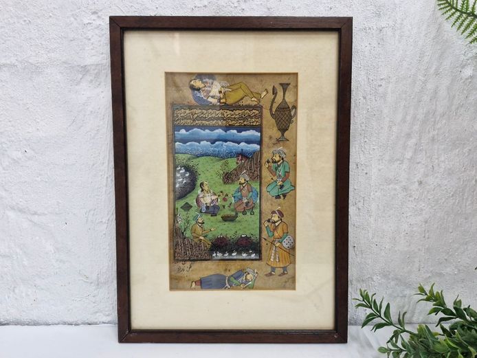 Framed Indo-Persian Painting on Paper depicting a Royal Court Gathering