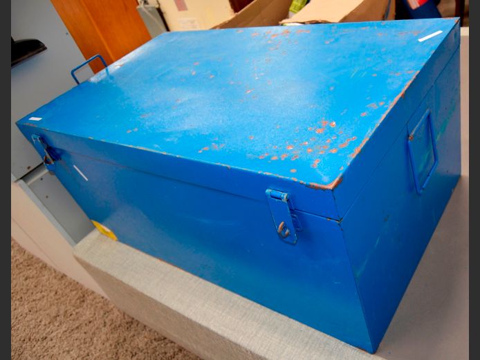 BLUE METAL TRUNK, 90 x 52 x 40cm [Rusted in places]