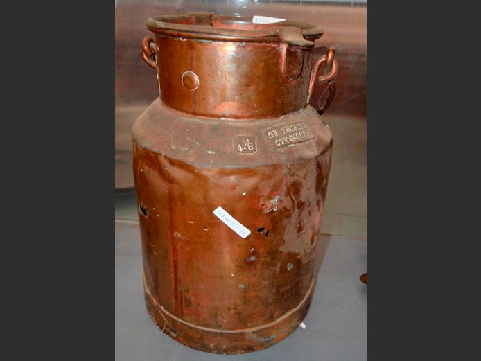 VINTAGE COPPER MILK CAN, 26cm Diameter x 39cm High [Rusted, has holes]