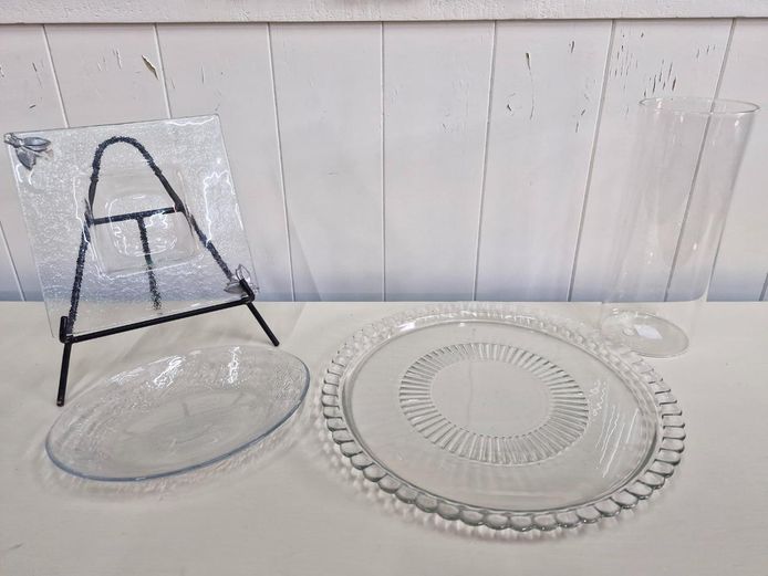 Mixed Clear Glassware Lot - Plates, Platters & Cylinder Vase