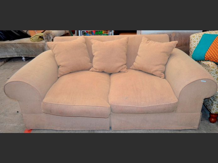 WETHERLYS LIGHT BROWN UPHOLSTERED 2-SEATER COUCH, 210 x 110cm