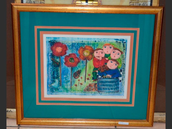 FRAMED PRINT "SINGING FOR THE BIRDS" BY ISABEL VD MERWE, 34 x 26cm