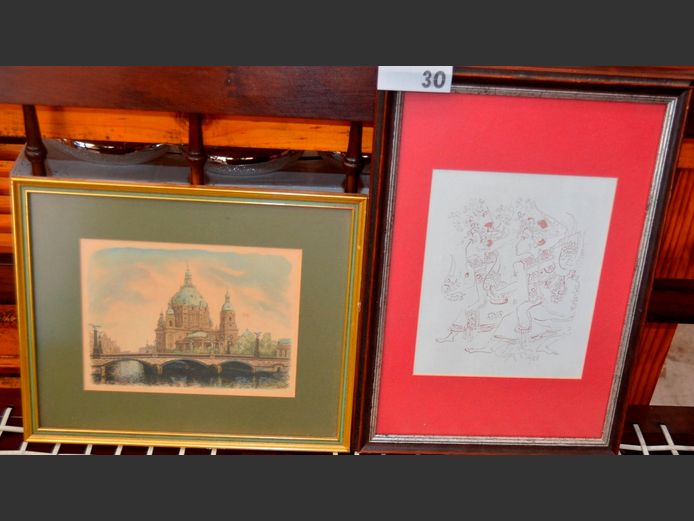 GILT FRAMED ETCHING "ST. PAUL'S CATHEDRAL" & ANOTHER