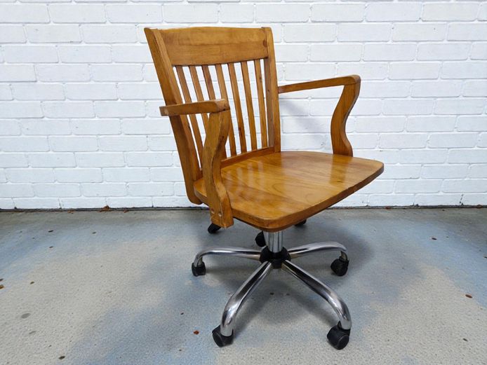 Vintage Wooden Revolving Swivel Office Armchair