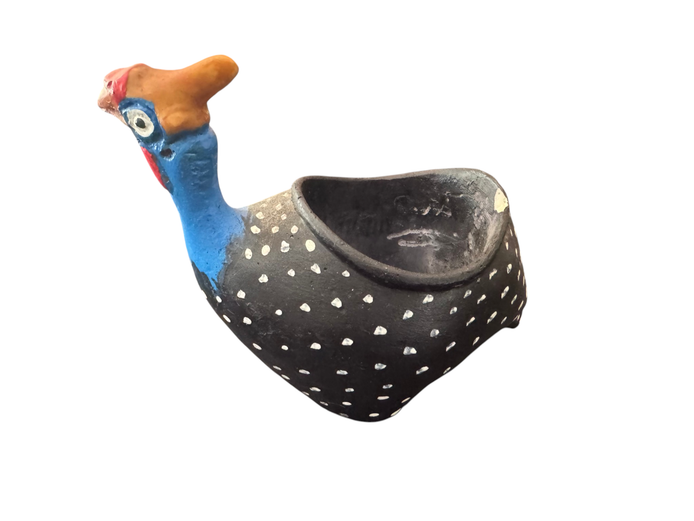 African Decorative Collection – Guinea Fowl Bowl, Hand-Carved Giraffe & Stone Rhino (3 Pieces)
