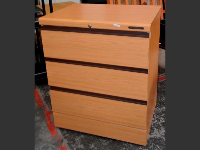 OPTIPLAN OAK FOIL 3-DRAWER LATERAL FILER, 81 x 60 x 97cm