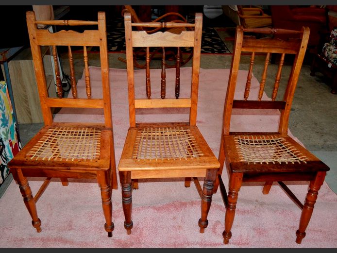 SET OF 3 BLACKWOOD CHAIRS WITH RIEMPIE SEATS