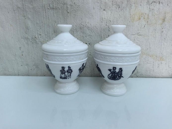 Pair of Vintage Milk Glass Lidded Candle Jars