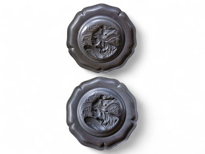 Vintage German Siegfried von Niederland Pewter Wall Plates