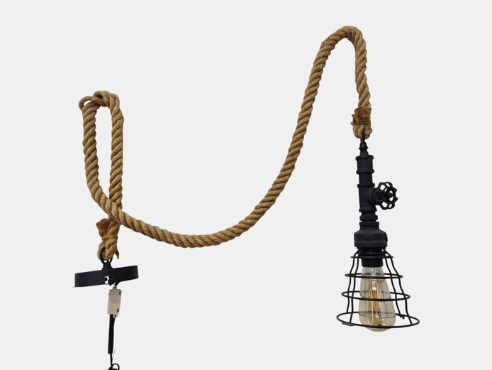 Vintage Industrial Pipe & Rope Pendant Light