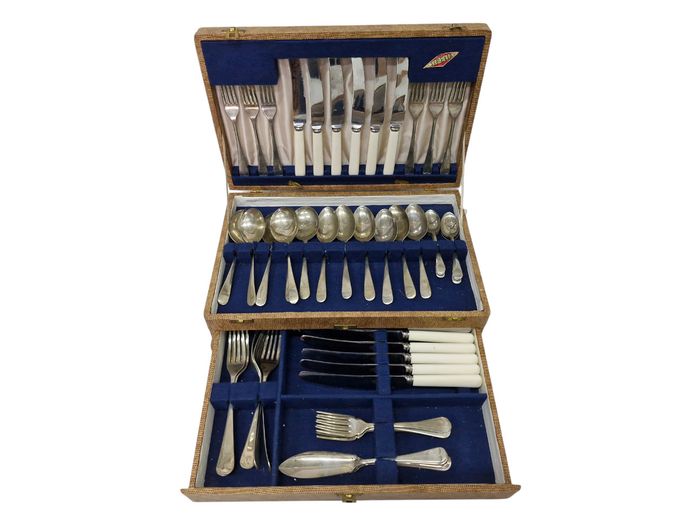 Vintage Sipelia Sheffield Canteen Cutlery Set with Faux-Bone Handles