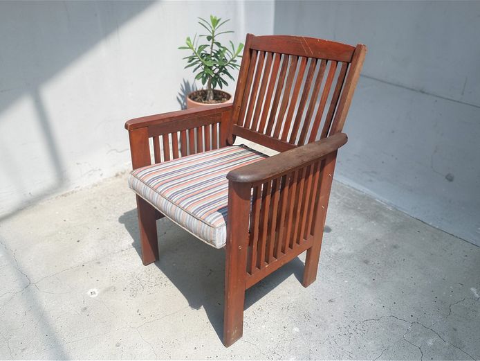 Vintage Mission-Style Slatted Teak Armchair