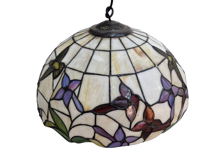 Vintage Tiffany-Style Leaded Stained Glass Pendant Lamp Shade