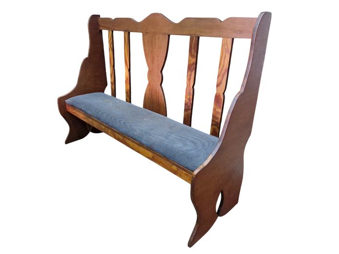 Large Vintage-Style High-Back Wooden Bench