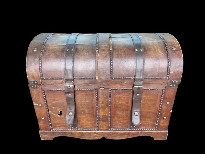Vintage Domed Wooden Pirate-Style Storage Trunk