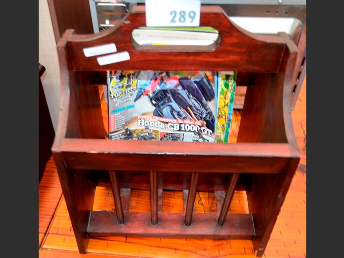 STAINED PINE MAGAZINE RACK, 33 x 26 x 35cm