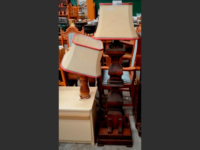 WOODEN FLOOR LAMP WITH SHADE, 144cm High, & A TABLE LAMP, 62cm High