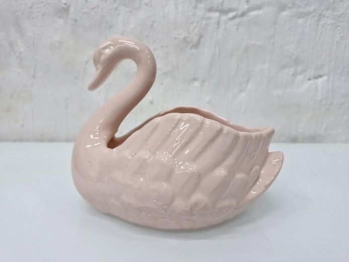 Pastel Pink Ceramic Swan Planter / Trinket Dish