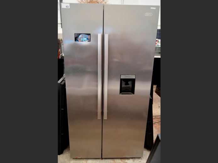 DEFY STAINLESS STEEL FINISH SIDE-BY-SIDE FRIDGE FREEZER WITH WATER DISPENSER [Getting cold, untested further, minor rust to base]