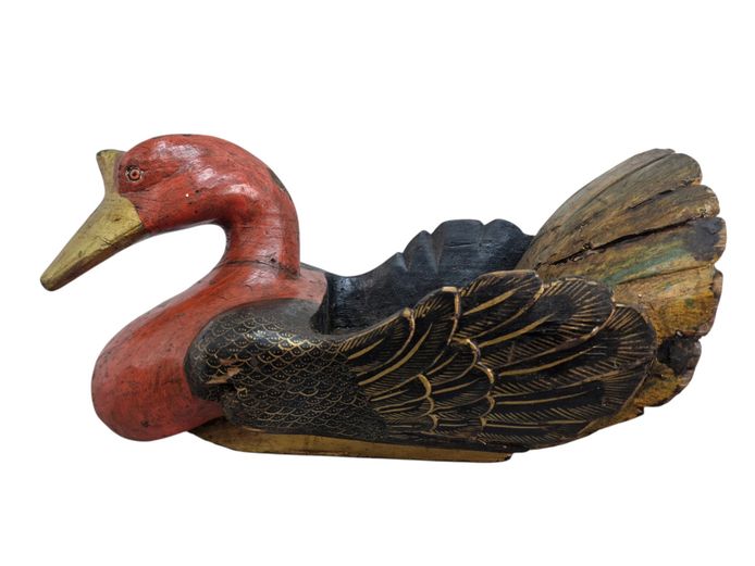 Large Aged Chinese Vintage Hand Carved Duck Bowl