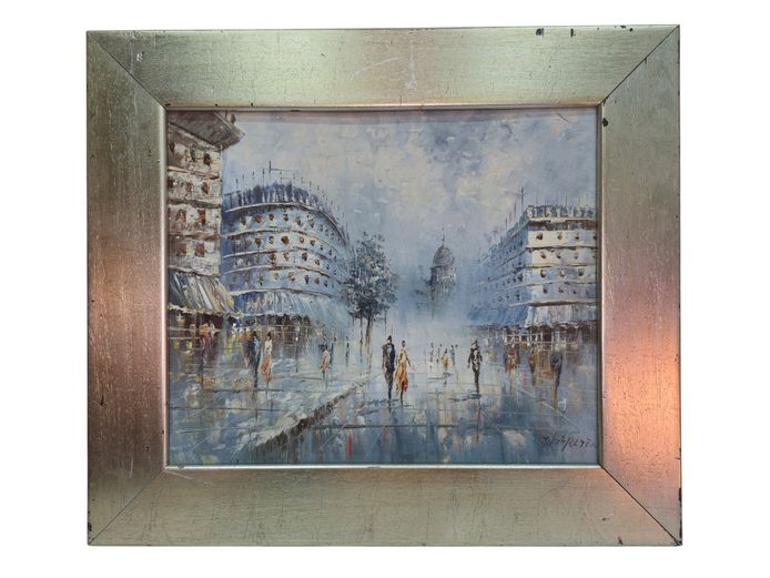 Mid-Century Impressionist Paris Street Scene Oil Painting – Signed V. Berlten