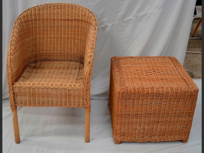 WICKER ARMCHAIR WITH MATCHING SIDE TABLE, 52 x 52 x 44cm