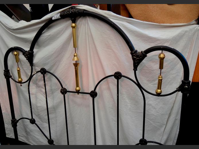 CAST IRON & BRASS QUEEN SIZE HEADBOARD