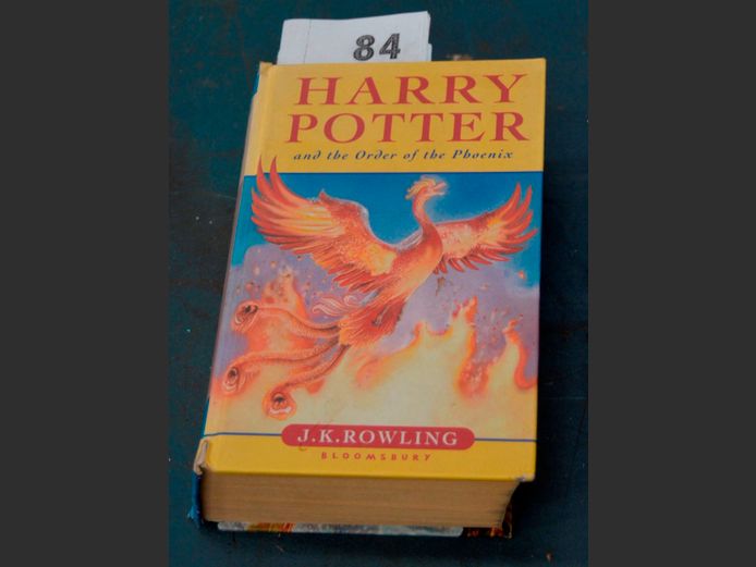 1st EDITION HARD COVER HARRY POTTER & THE ORDER OF THE PHOENIX [Inscribed, spine damaged]
