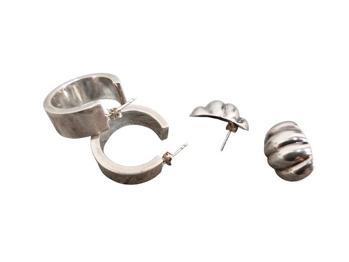 Sterling Silver Two Pairs of Hoop and Stud Earrings