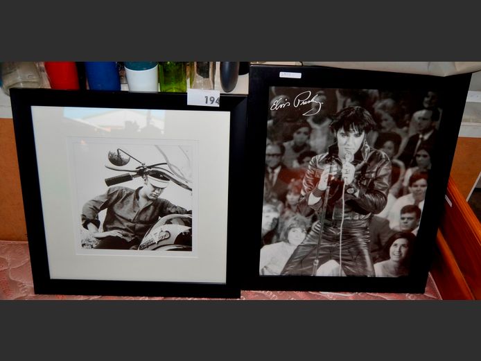 LOT OF 2: FRAMED BLACK & WHITE PHOTOGRAPHIC PRINTS "ELVIS PRESLEY", 27 x 27cm & 49 x 39cm