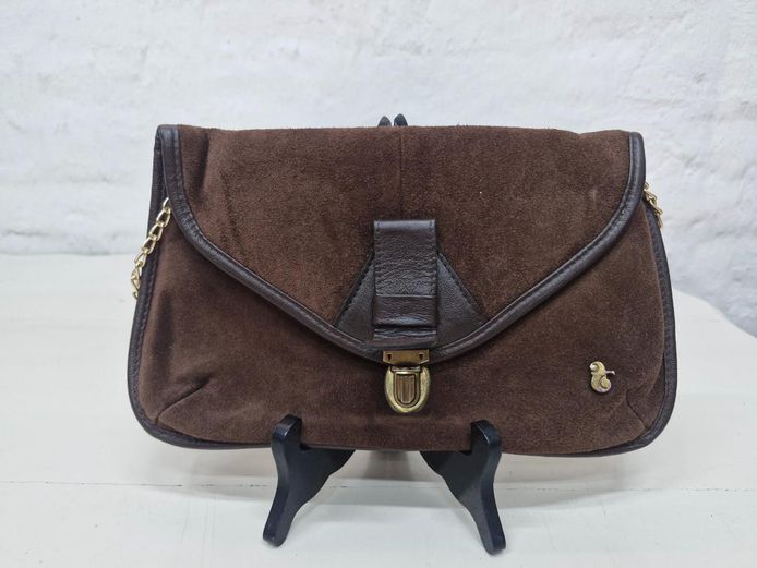 Suede Envelope Handbag With Gold Chain Strap